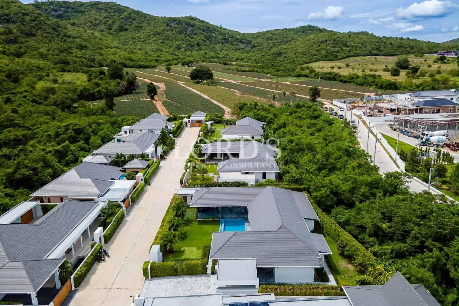 Villa community with road and greenery