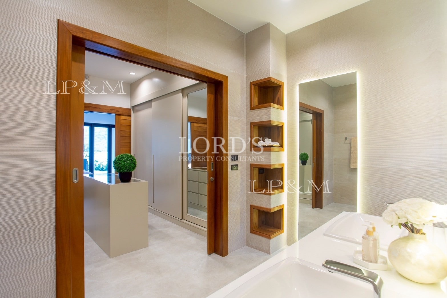 Luxury villa entrance hallway with decor