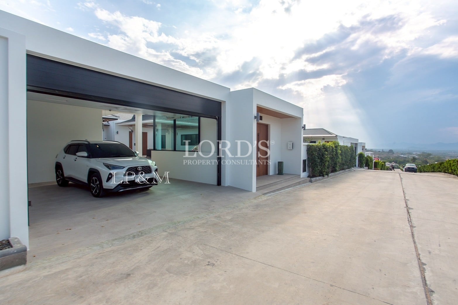 Villa driveway and parking area