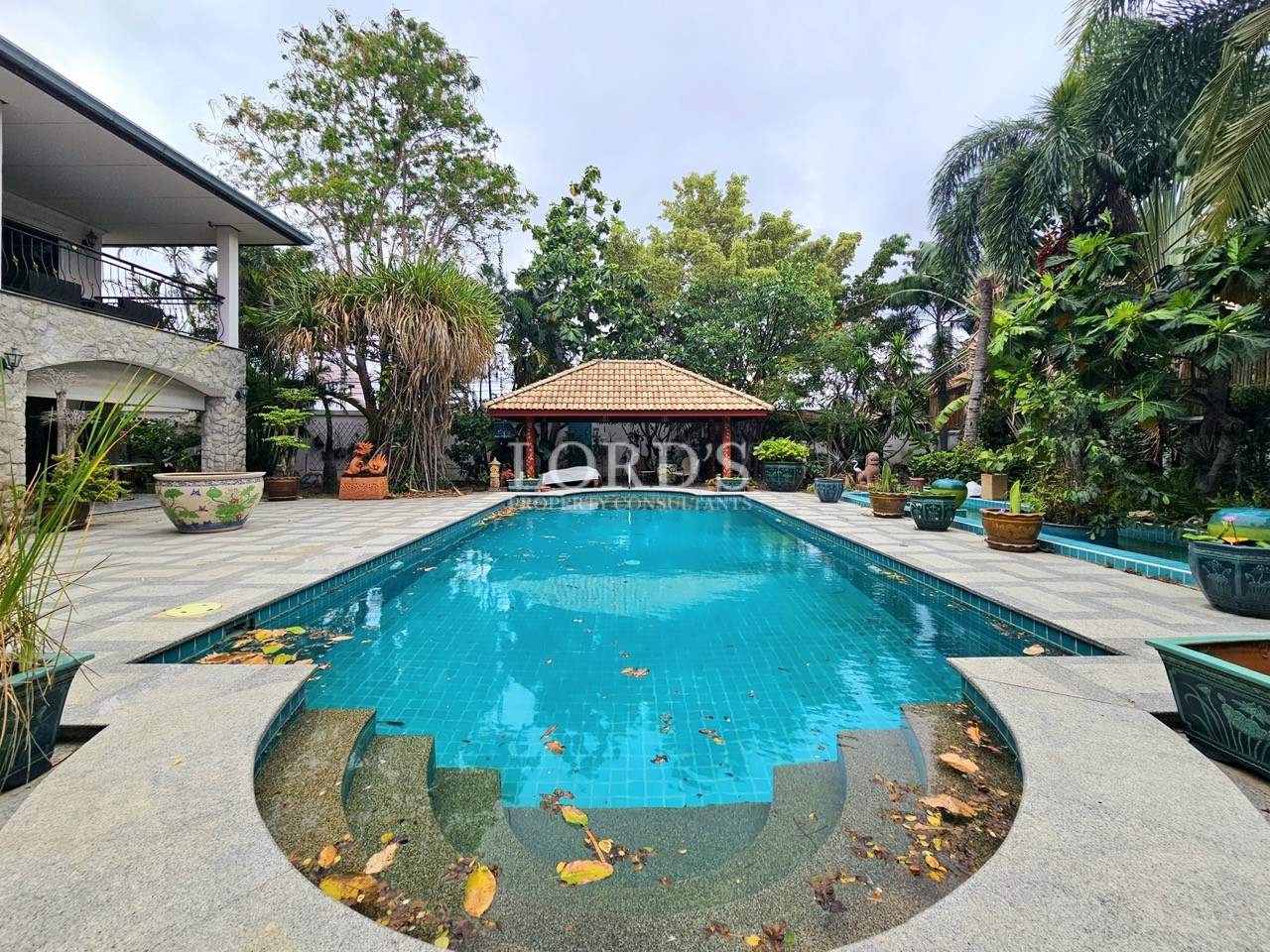 Swimming pool view facing the villa building
