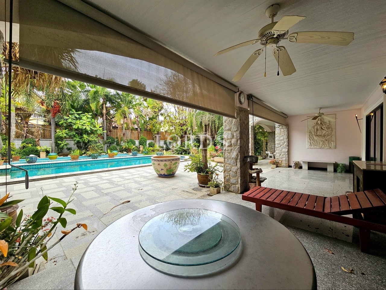 Large courtyard with villa architecture