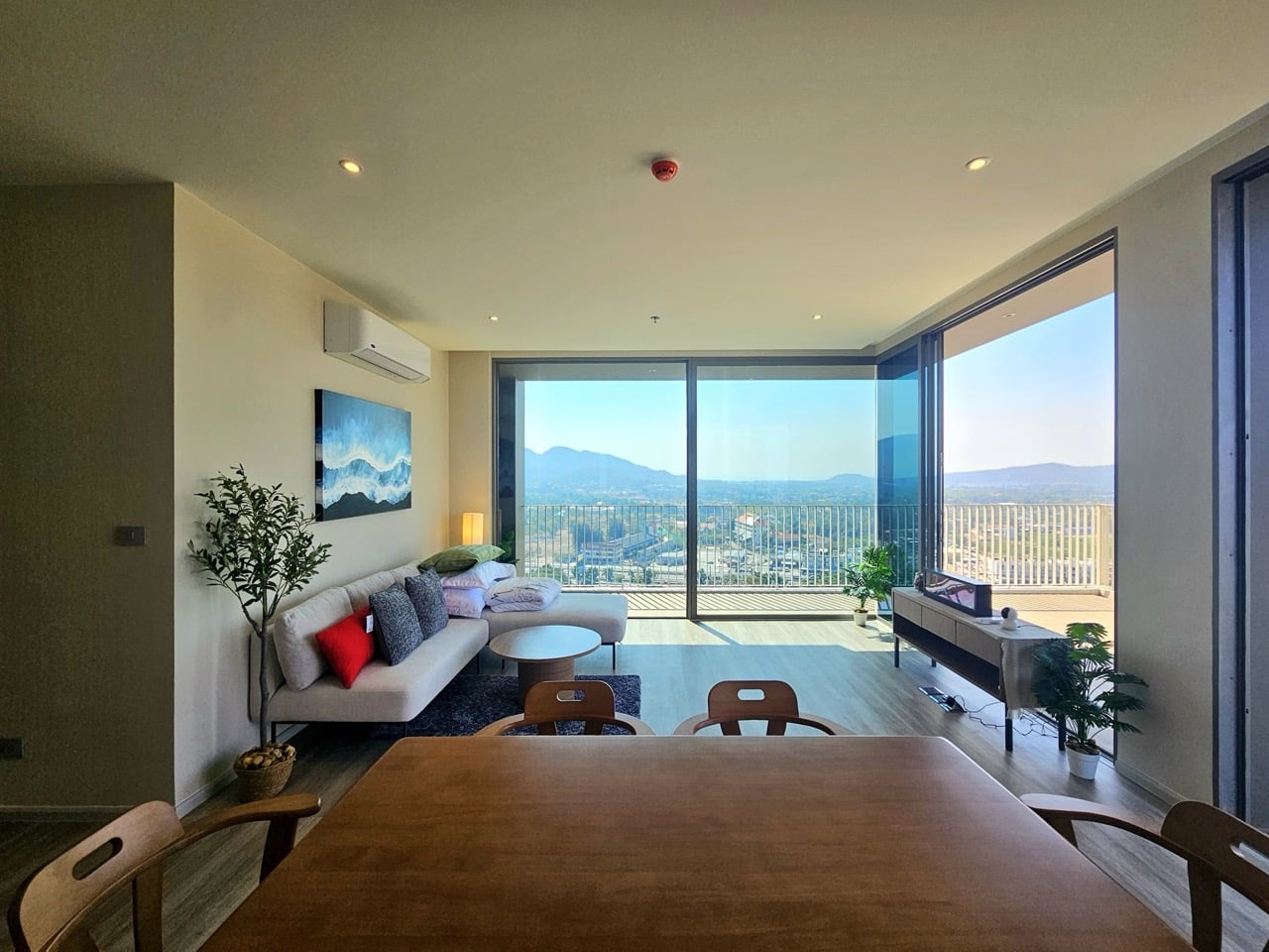 Luxury living room with panoramic glass windows