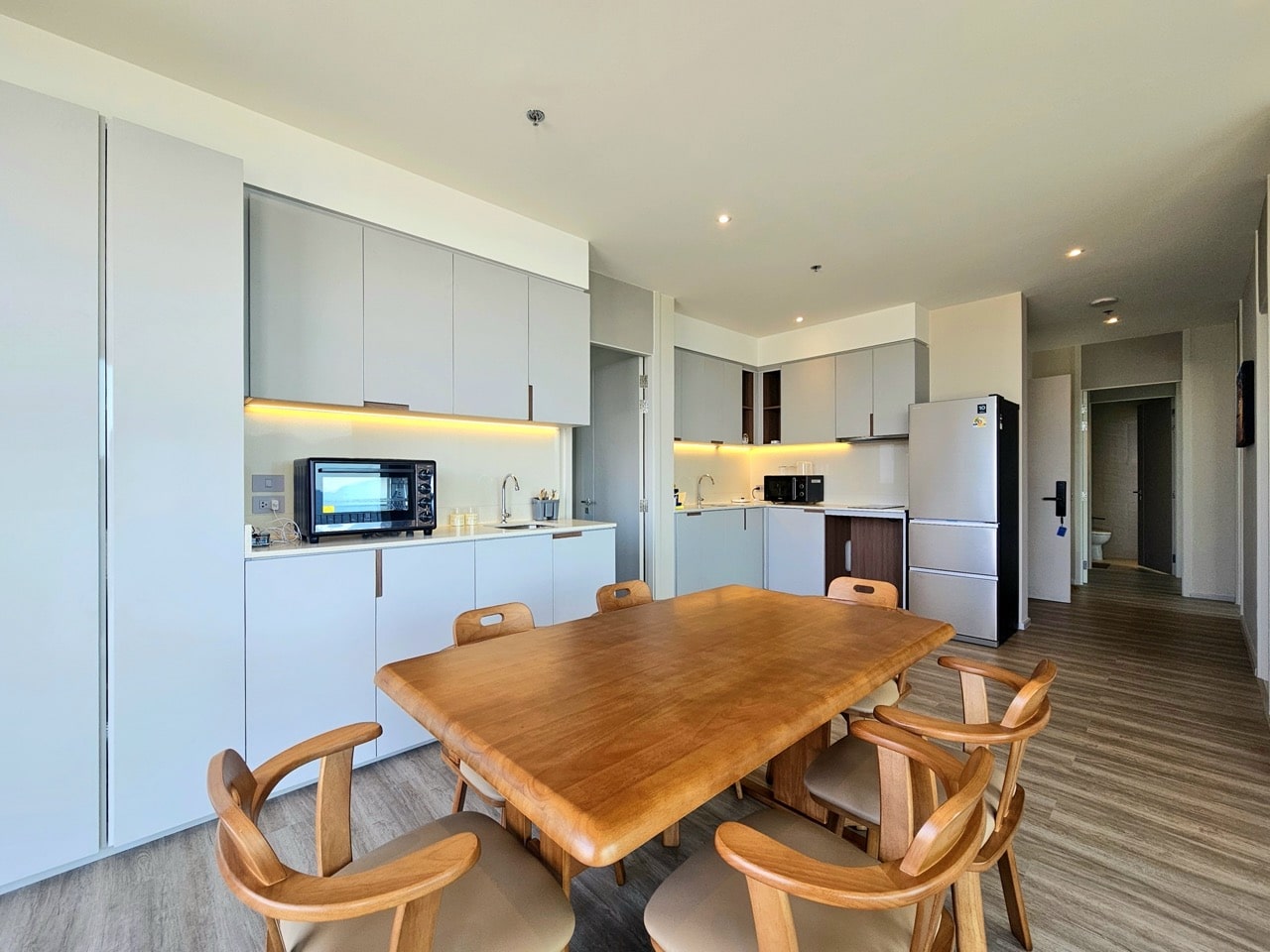 Dining table setup inside modern apartment