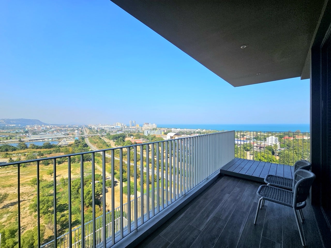Balcony with railing and panoramic view