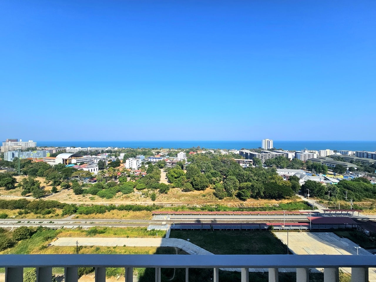 City skyline view from balcony