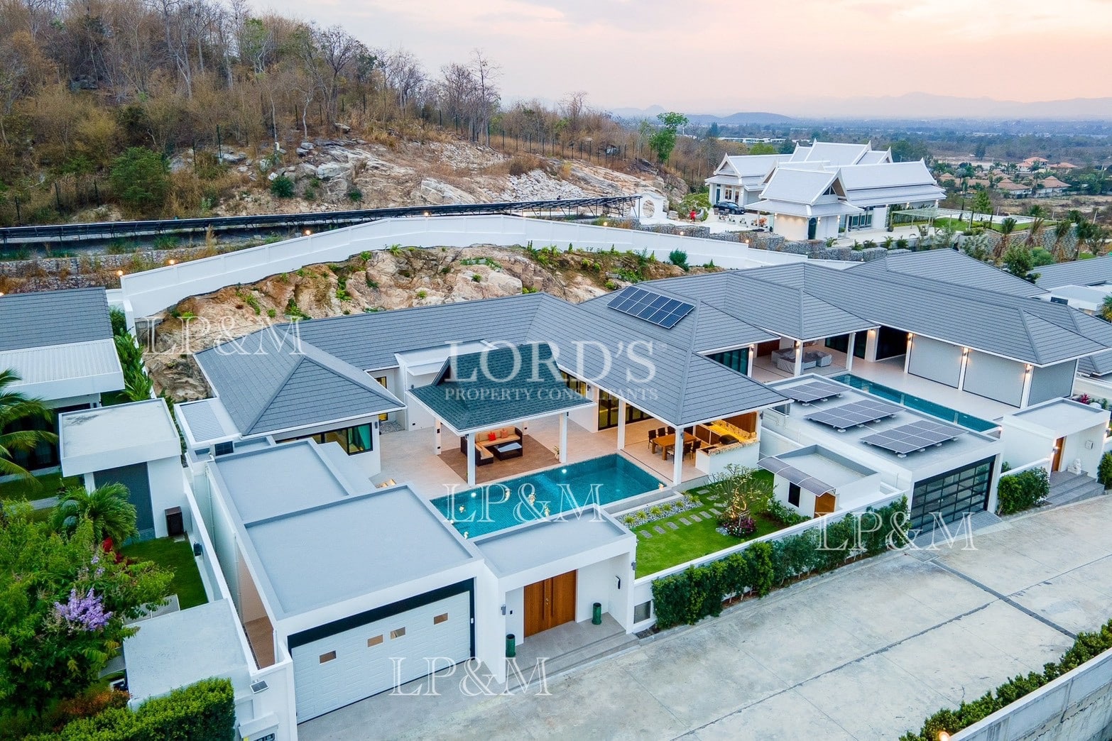 Aerial top view of luxury villa