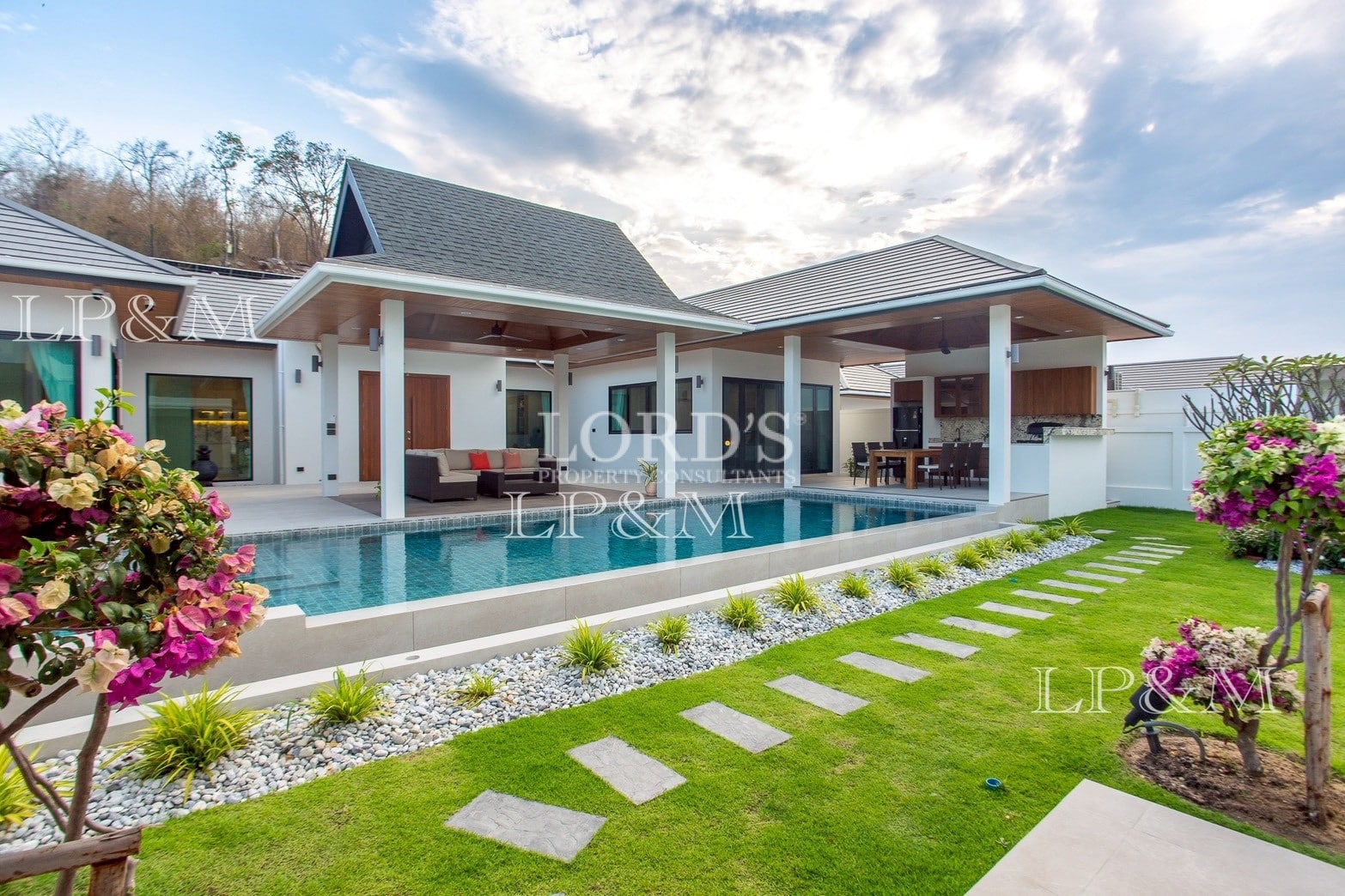 Luxury villa poolside garden