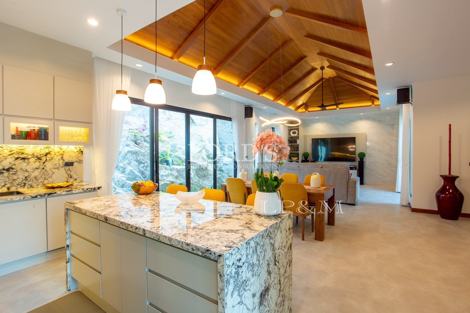 Luxury kitchen with marble island