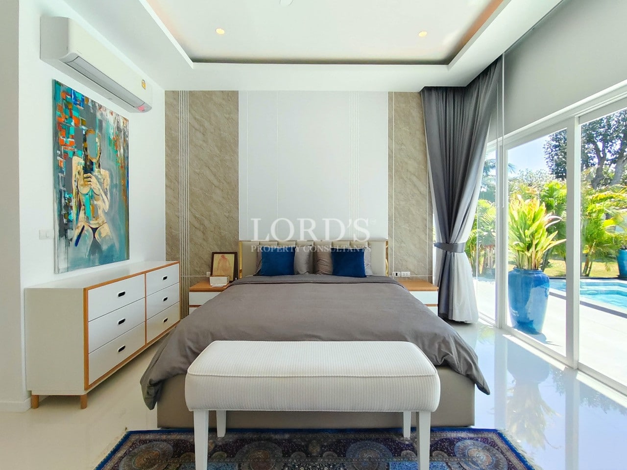 Master bedroom with balcony view