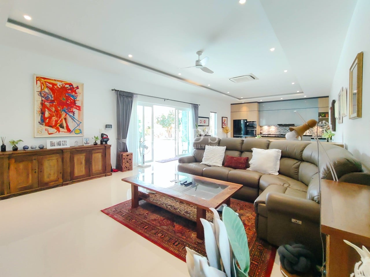 Luxury living room with wooden furniture