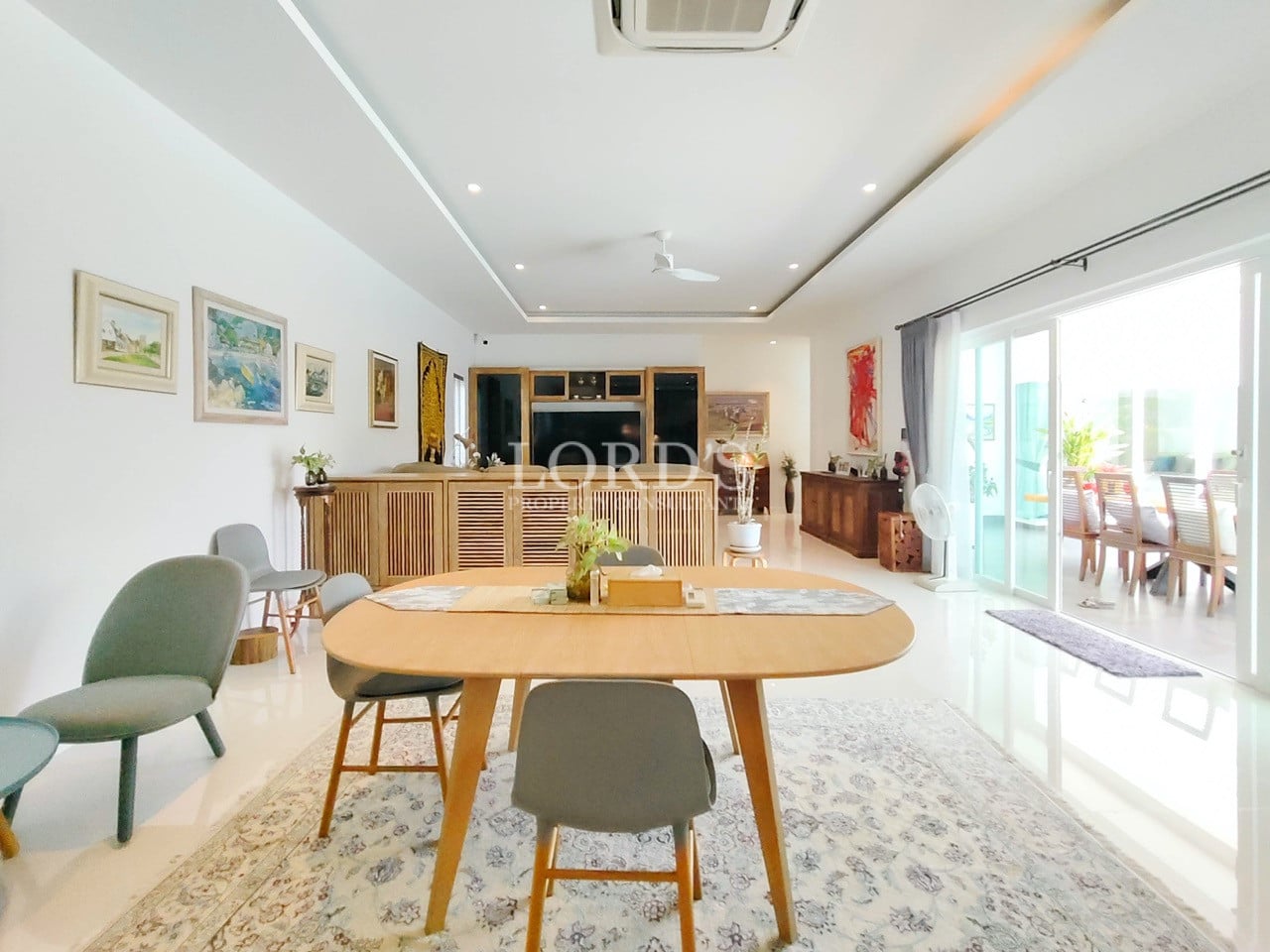 Modern dining room with natural light