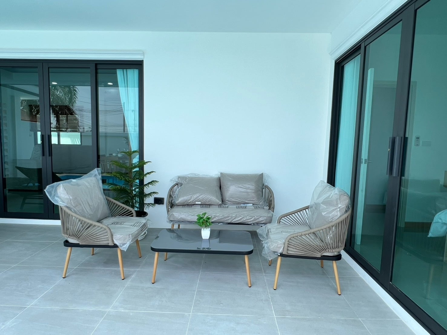 Poolside lounge chairs and deck