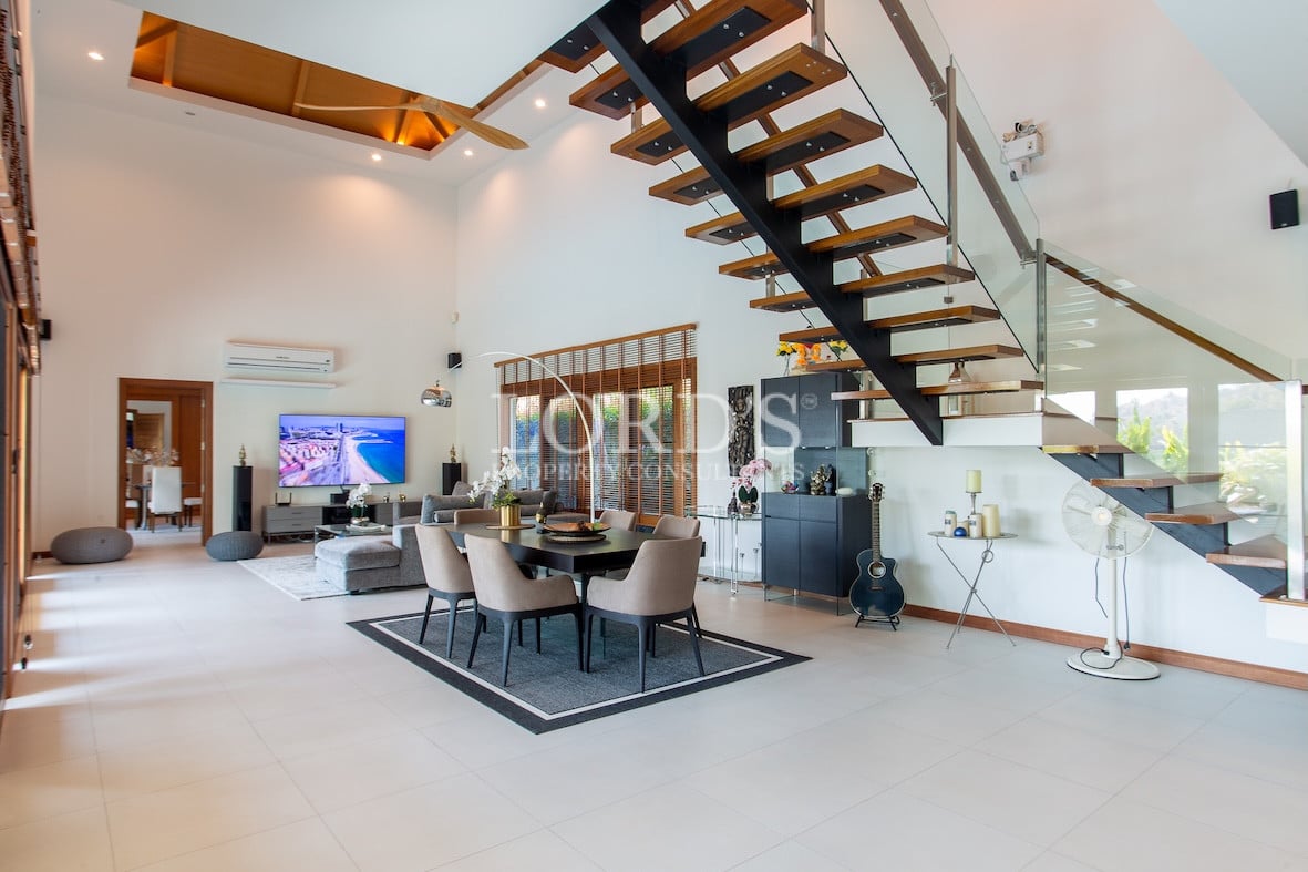 Living area with stairs and open layout