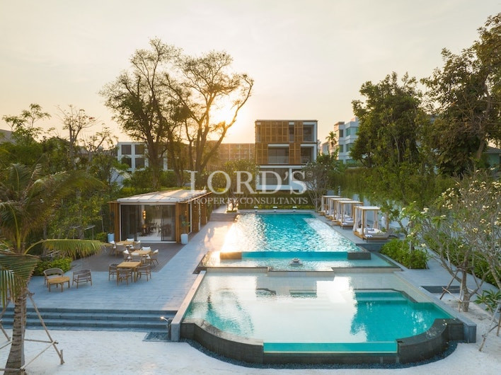 Luxury villa pool with lounge area