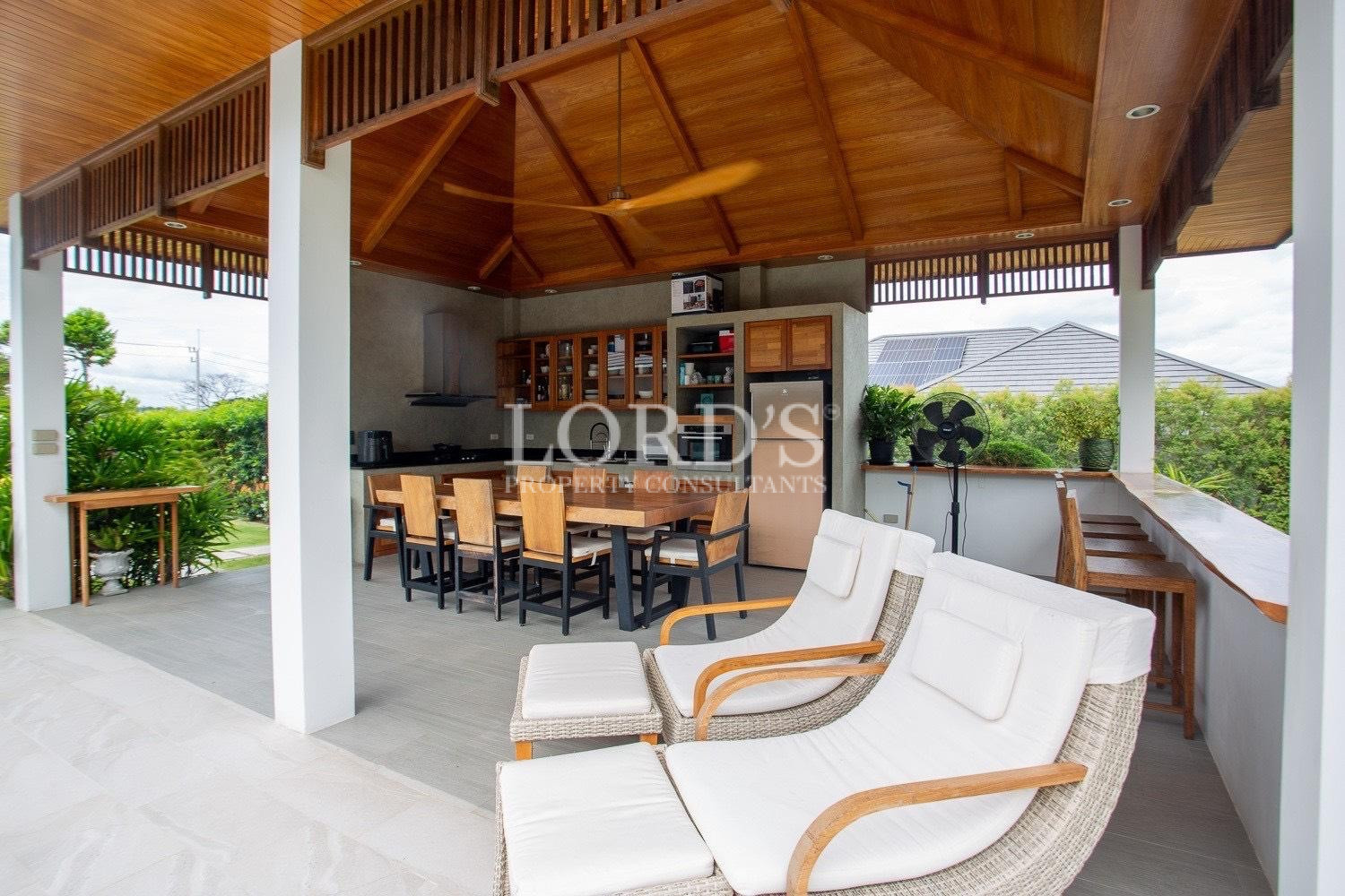 Terrace seating with wooden roof
