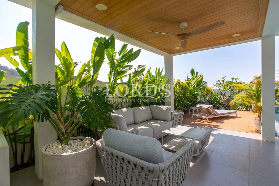 Swimming pool with mountain backdrop