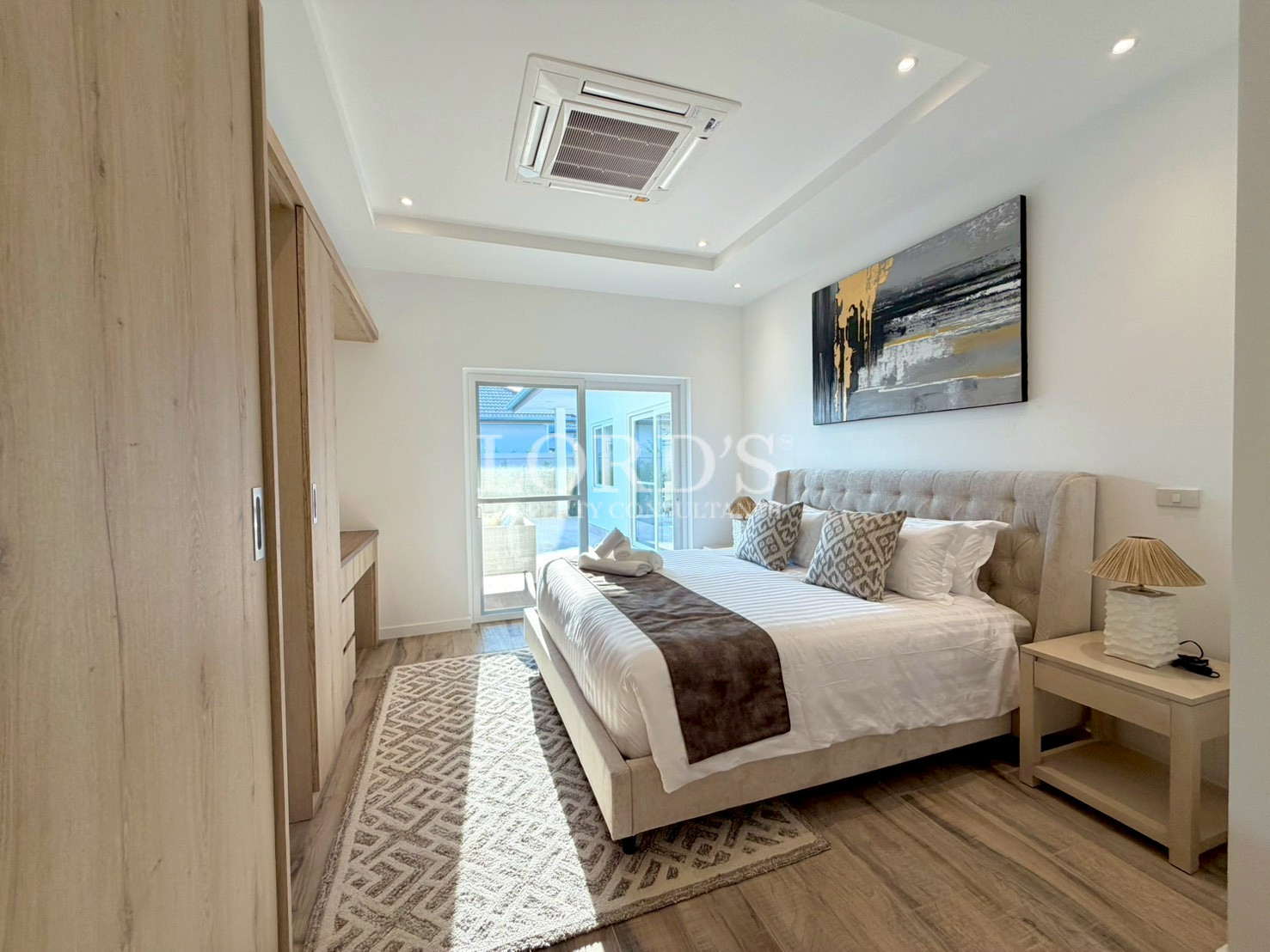 Beautiful modern bedroom with soft tones