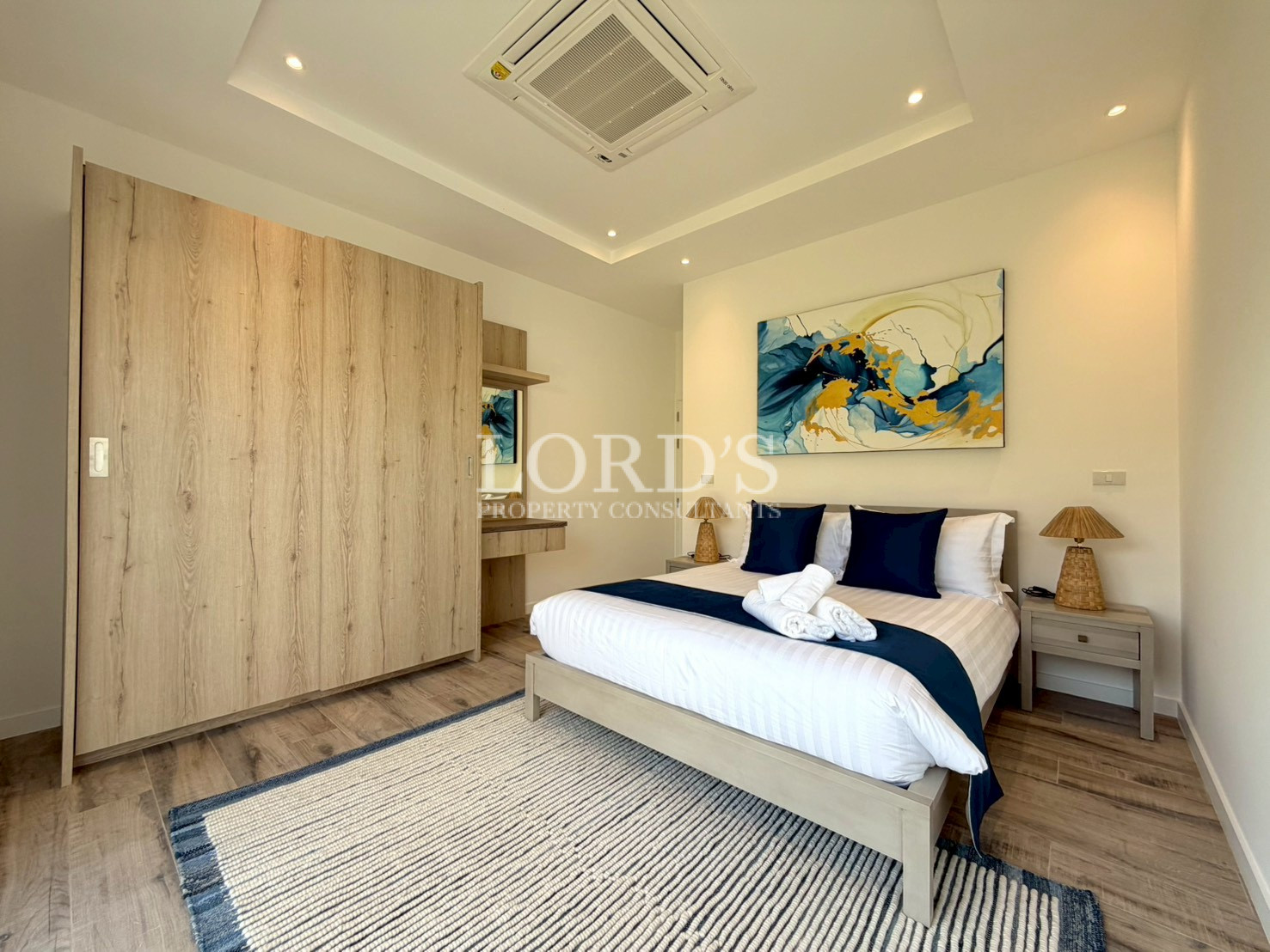 Beautiful cozy bedroom with warm lighting