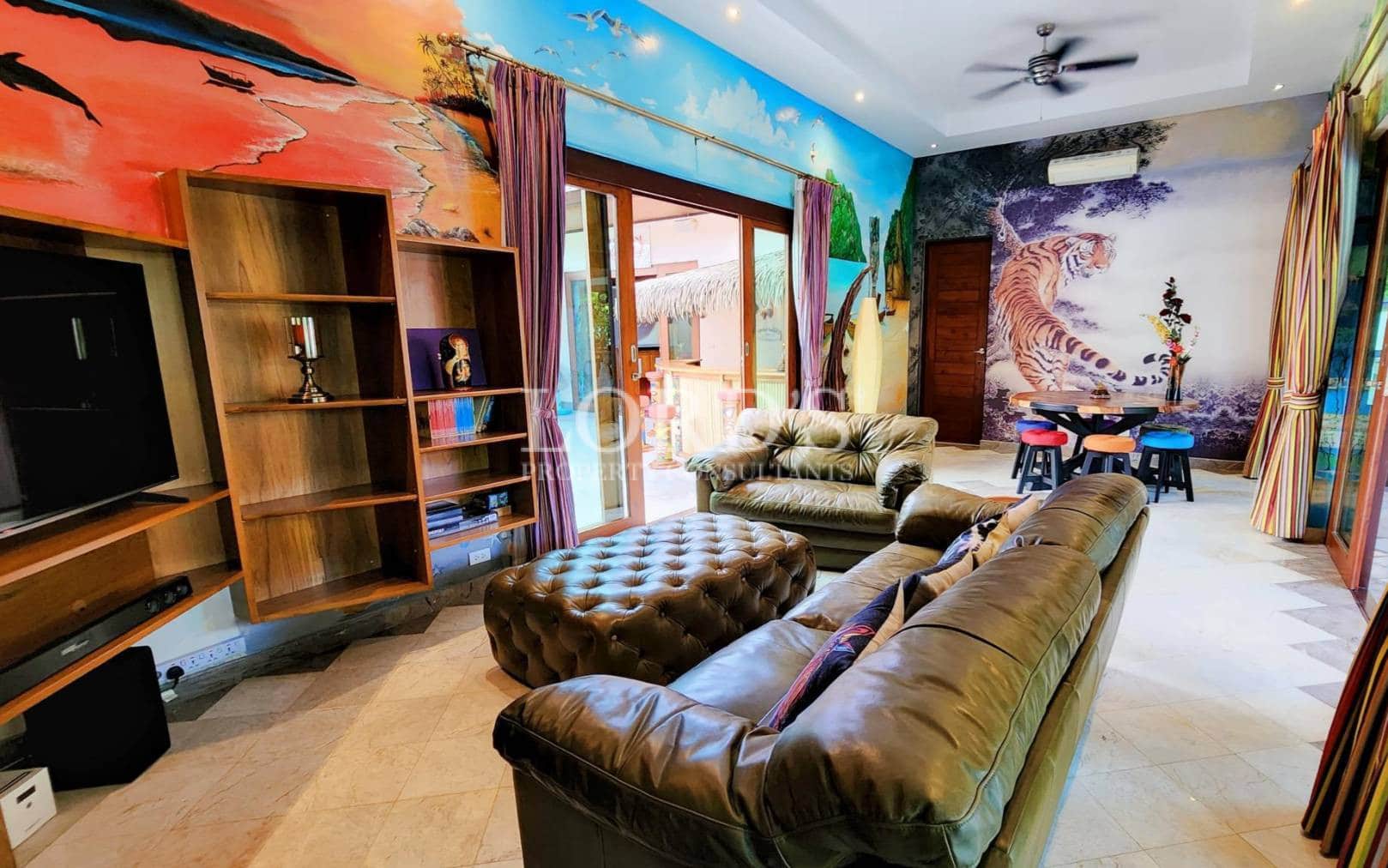 Lounge area with sofa and wooden interior