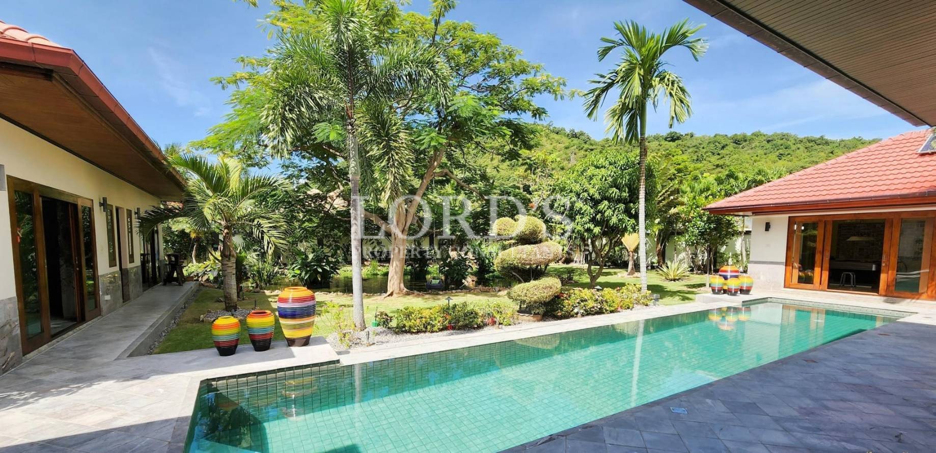 Garden with trees and shaded lawn area