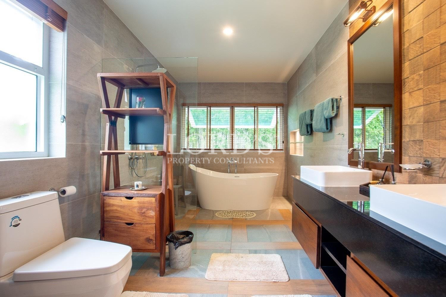 Bathroom with wooden cabinet