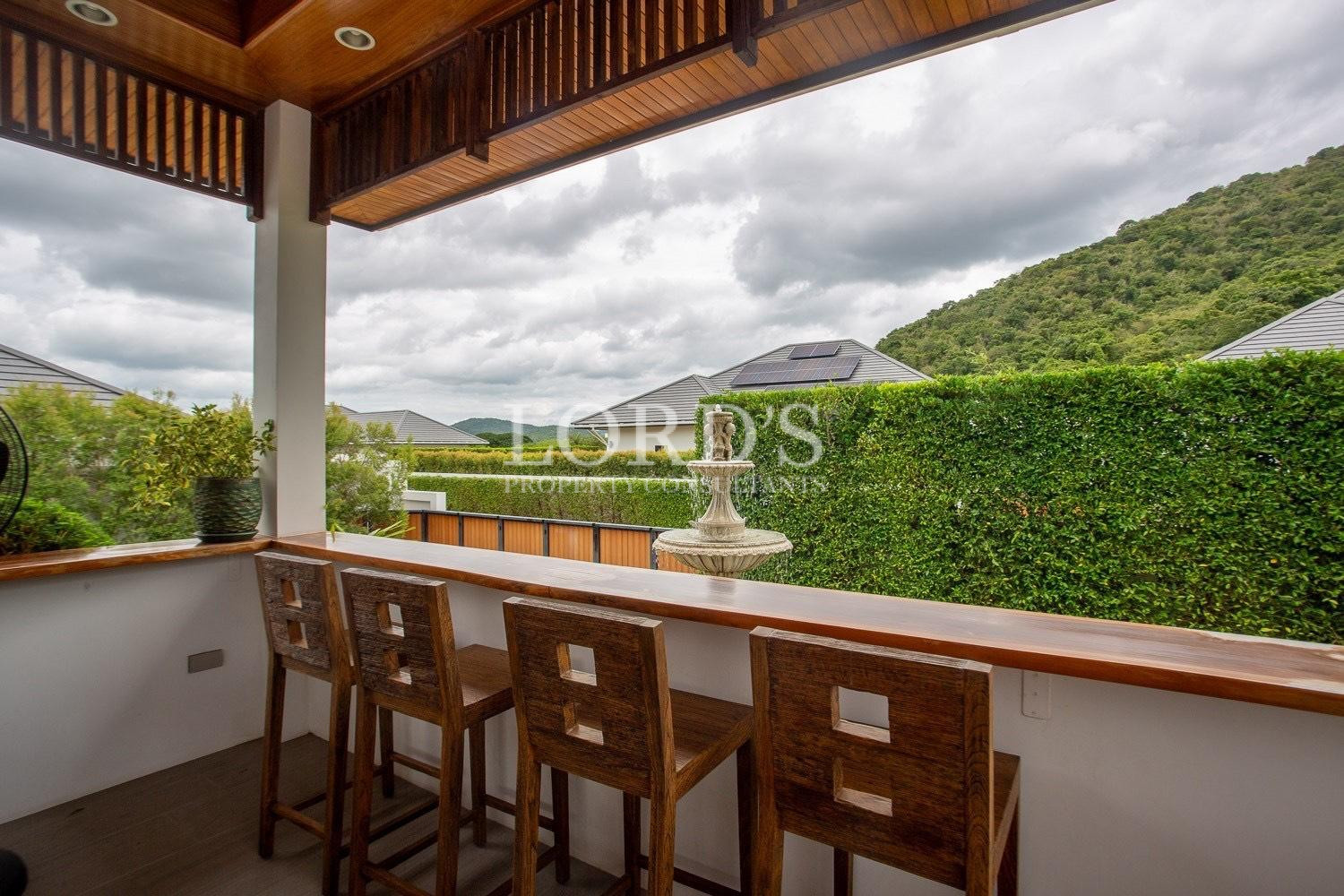 Outdoor patio with bar seating