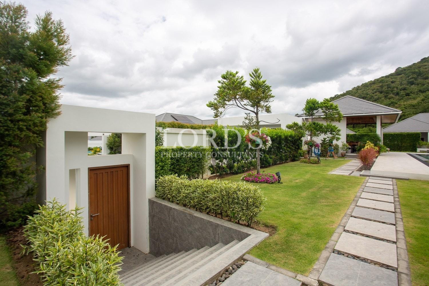 Modern house exterior with garden