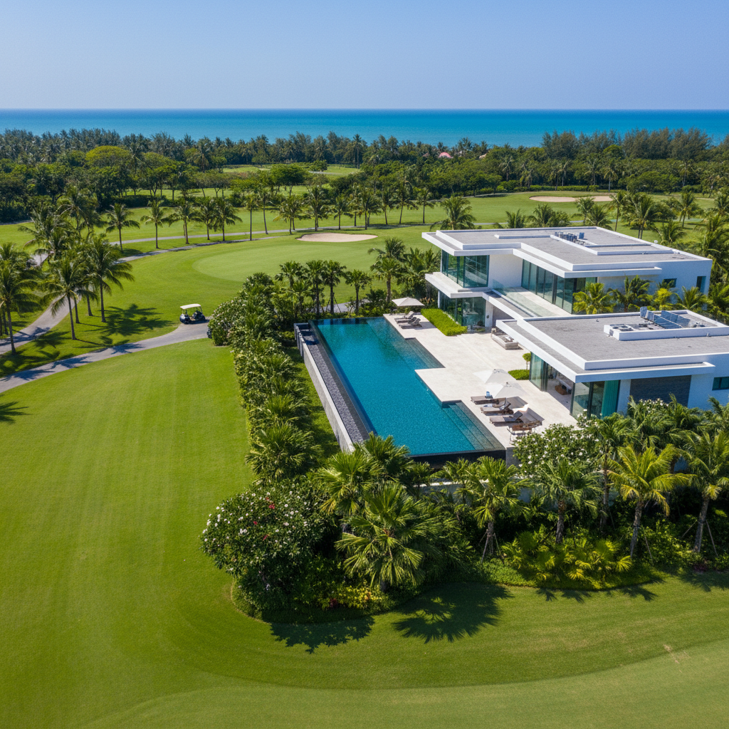 Aerial view of villa and landscape