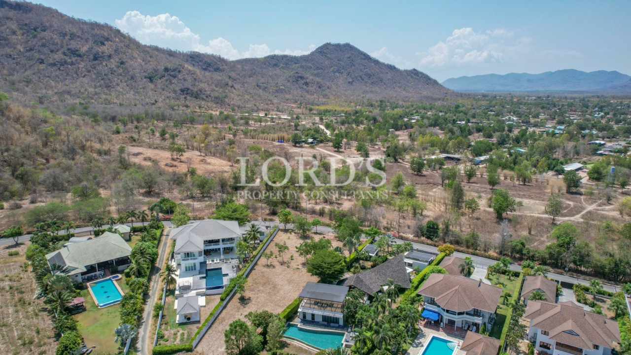 Mountain and residential aerial panorama
