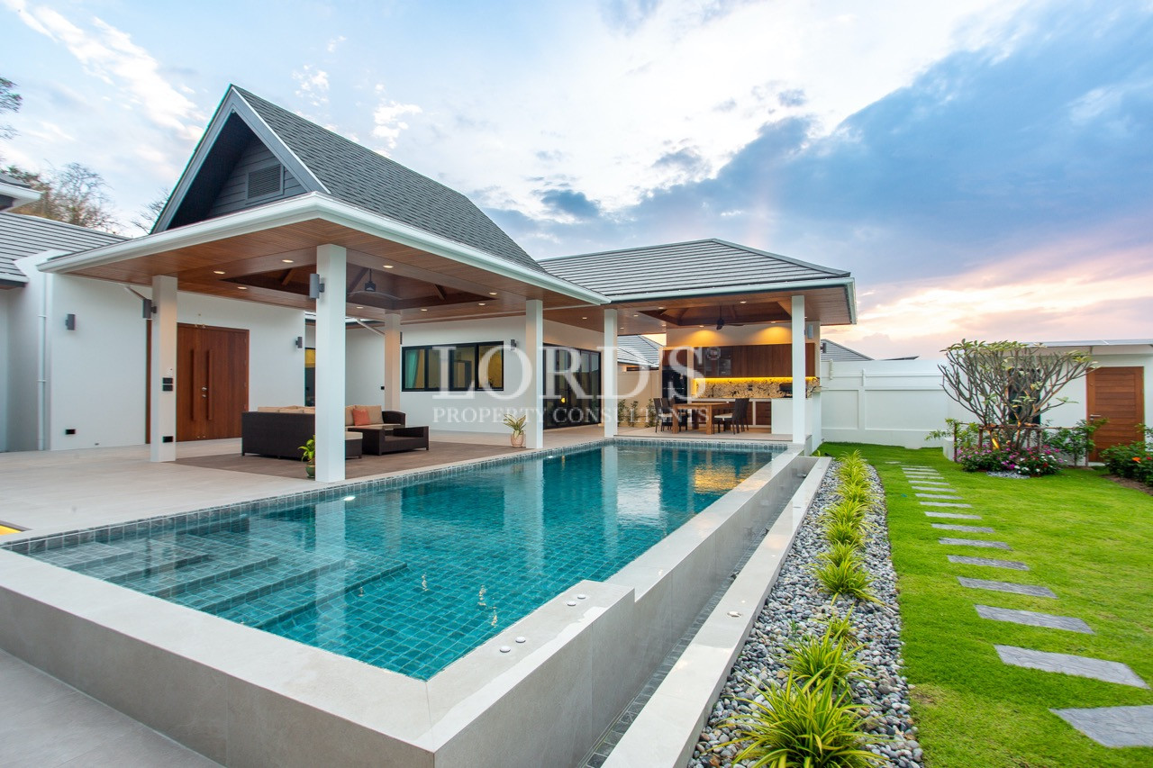 modern villa with swimming pool view