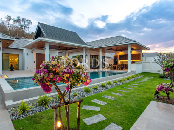 luxury villa garden pathway view