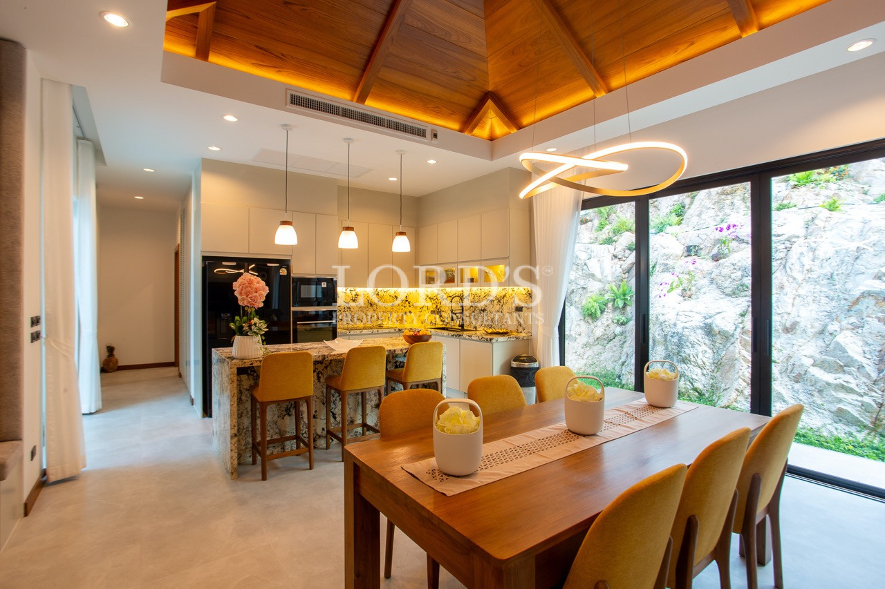 dining area with warm lighting