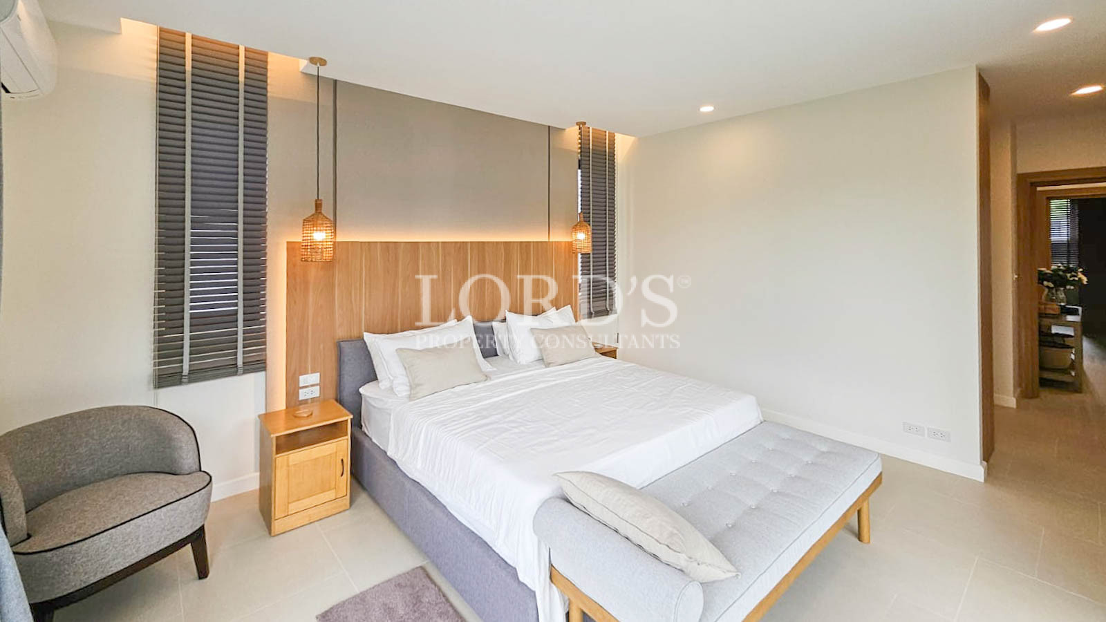 Bedroom with bed and warm lighting