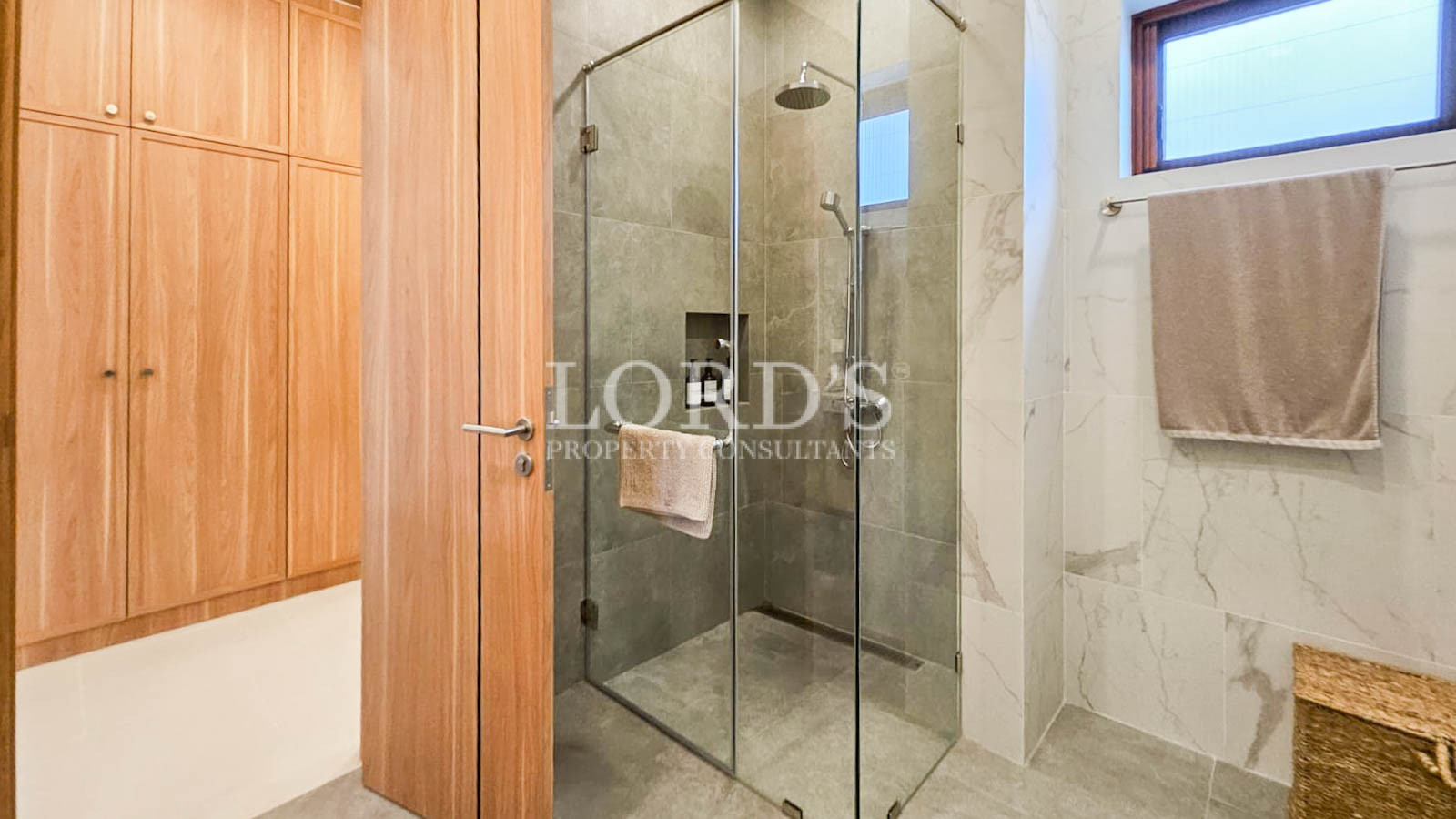 Bathroom with glass shower enclosure