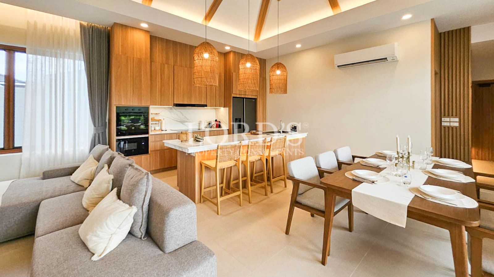 Kitchen and dining area with wooden design