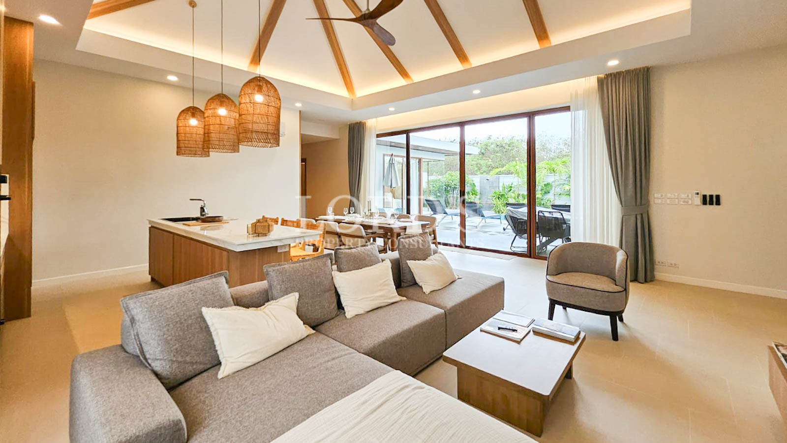 Open living and dining area with kitchen