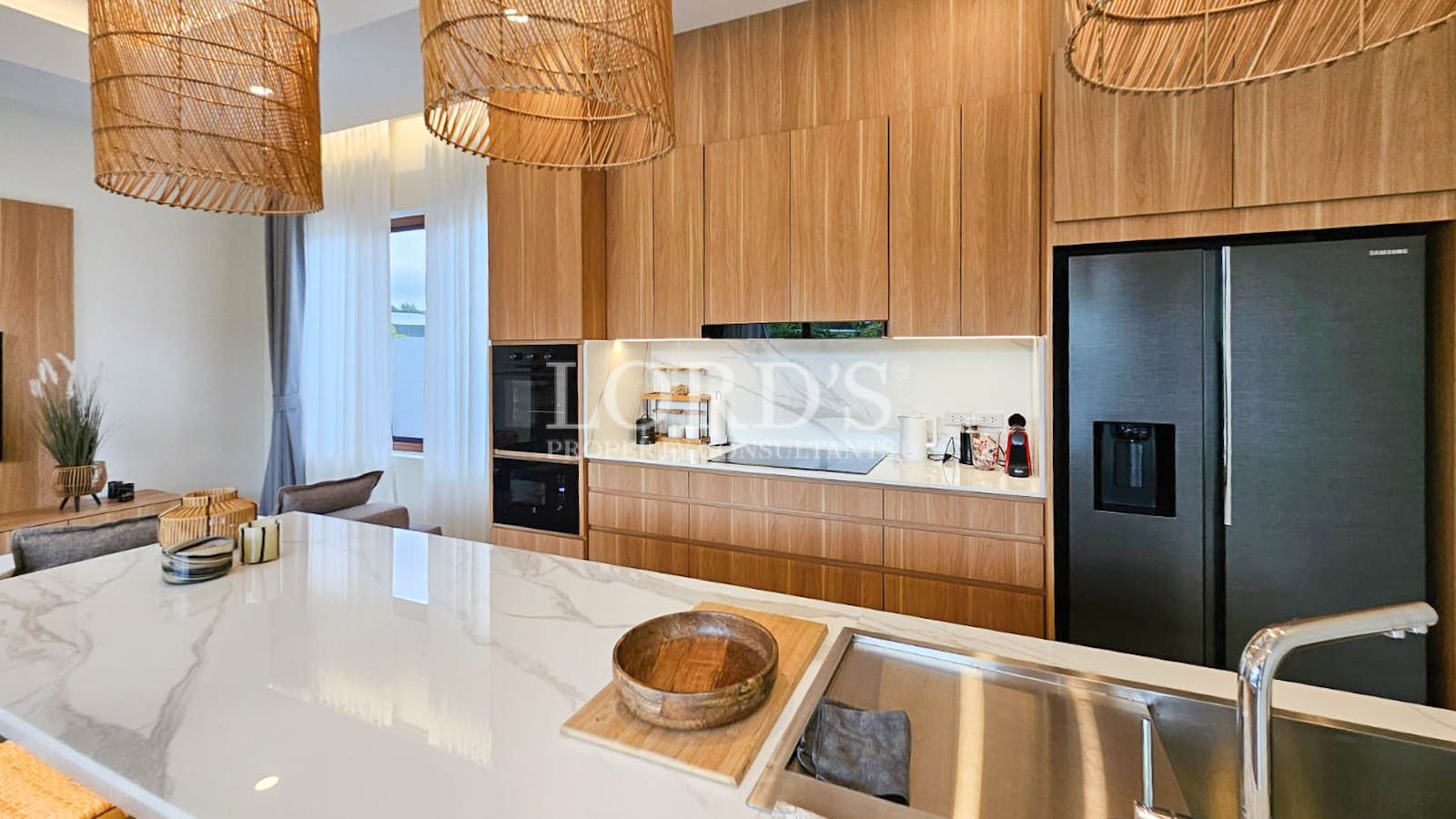 Modern kitchen with wooden cabinets and sink