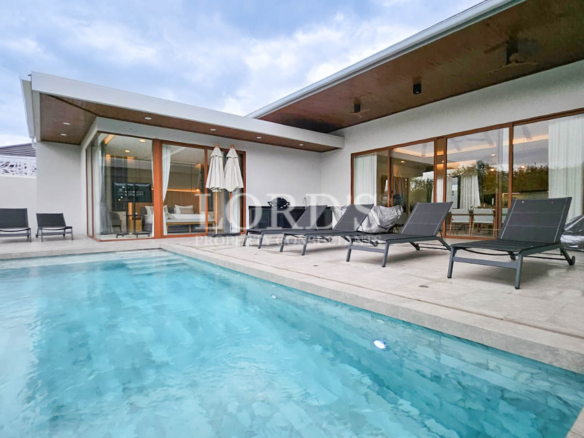 Swimming pool with modern villa exterior