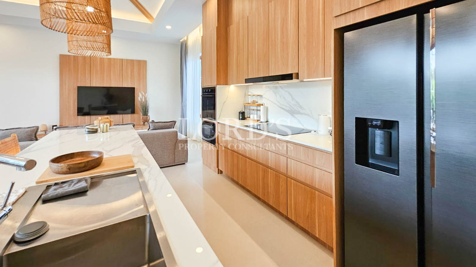 Modern kitchen with wooden cabinets