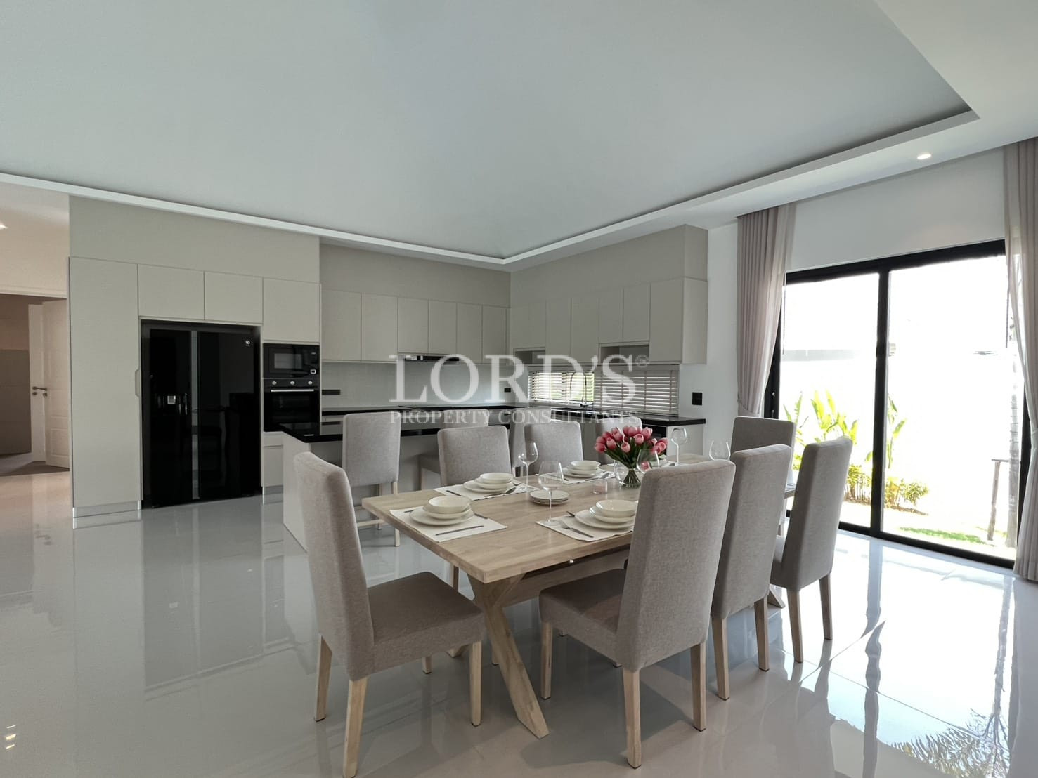 Hallway with built-in shelves