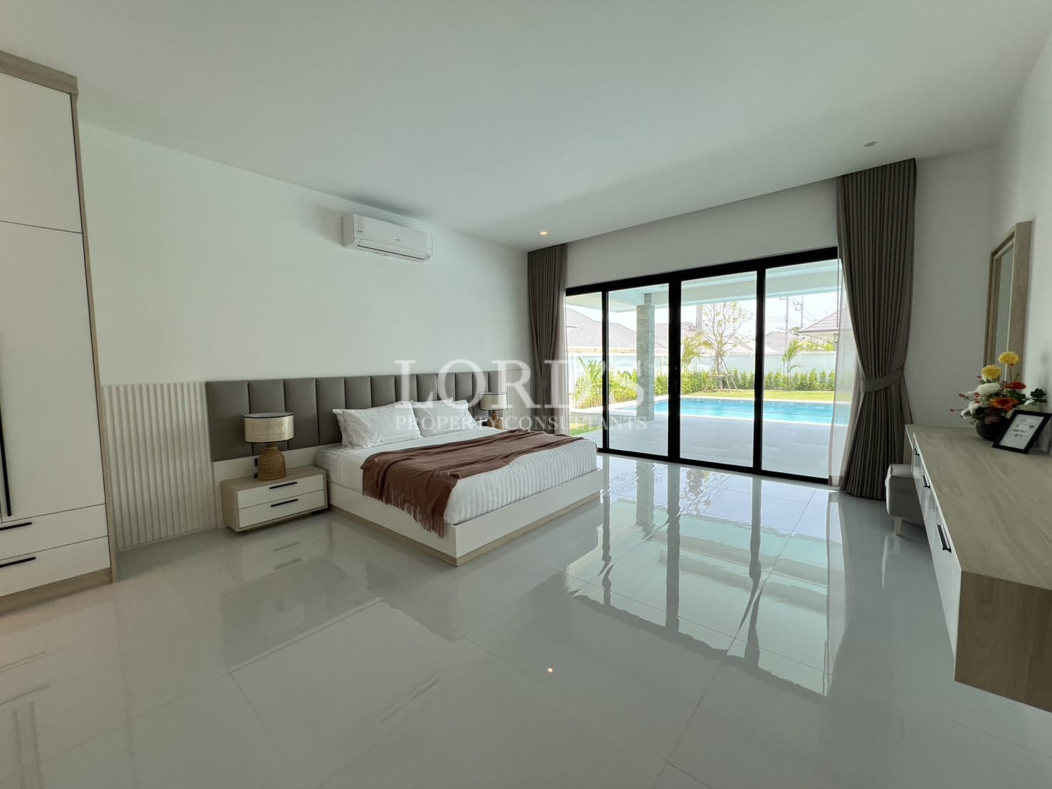 Dining area with modern table and chairs