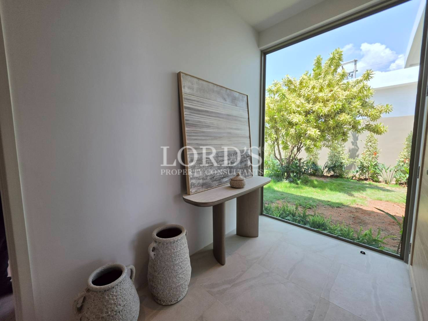 Bathroom vanity with mirror and decor