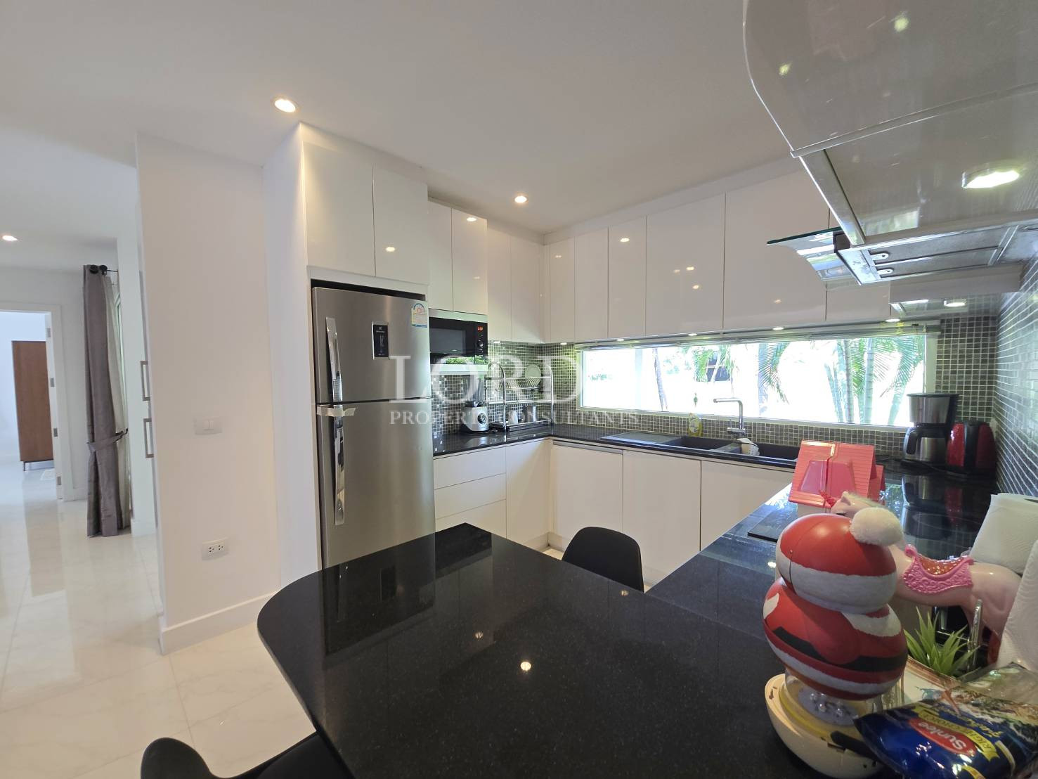 Kitchen counter with bar stools