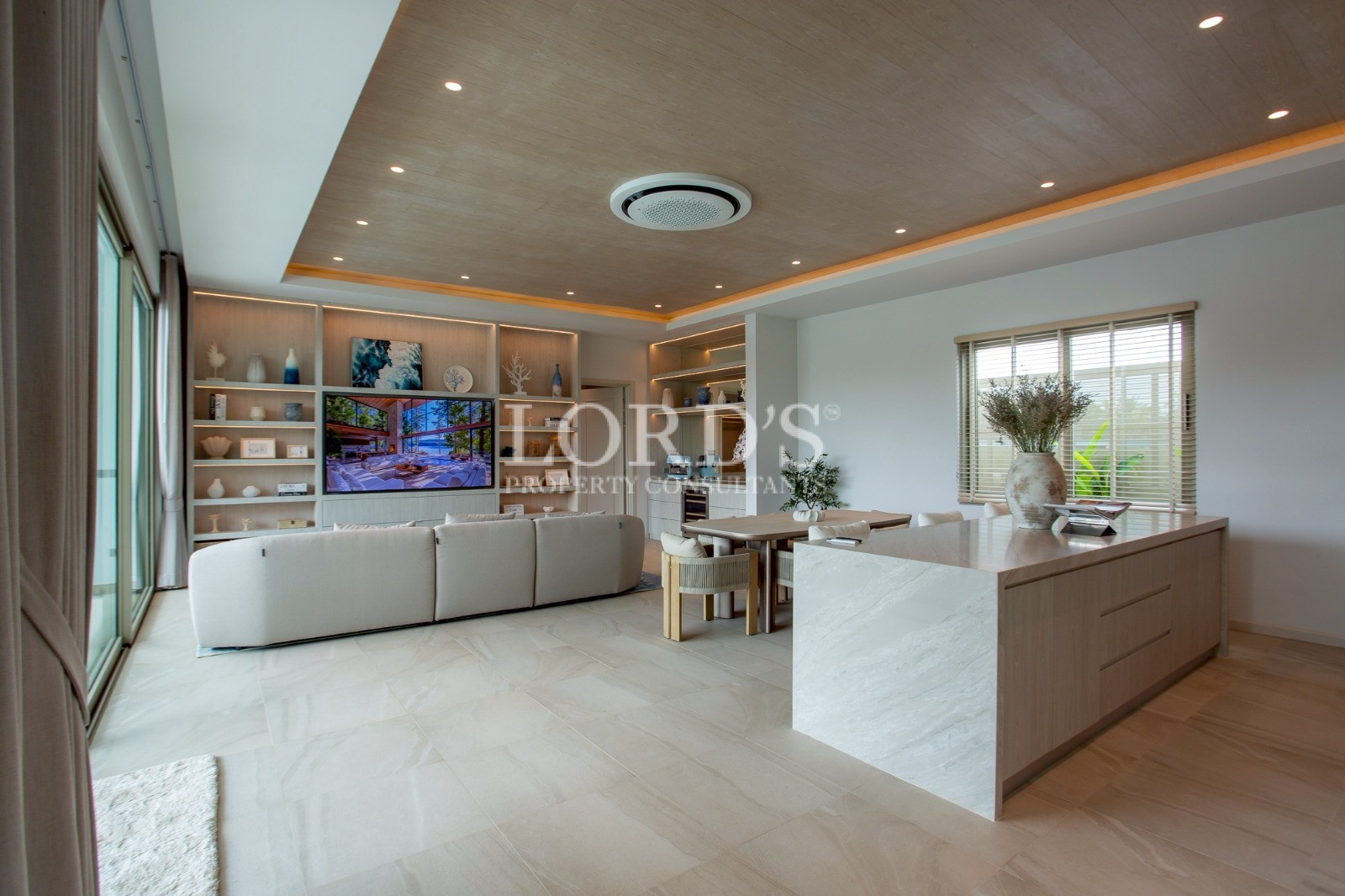 Bright open kitchen with dining island