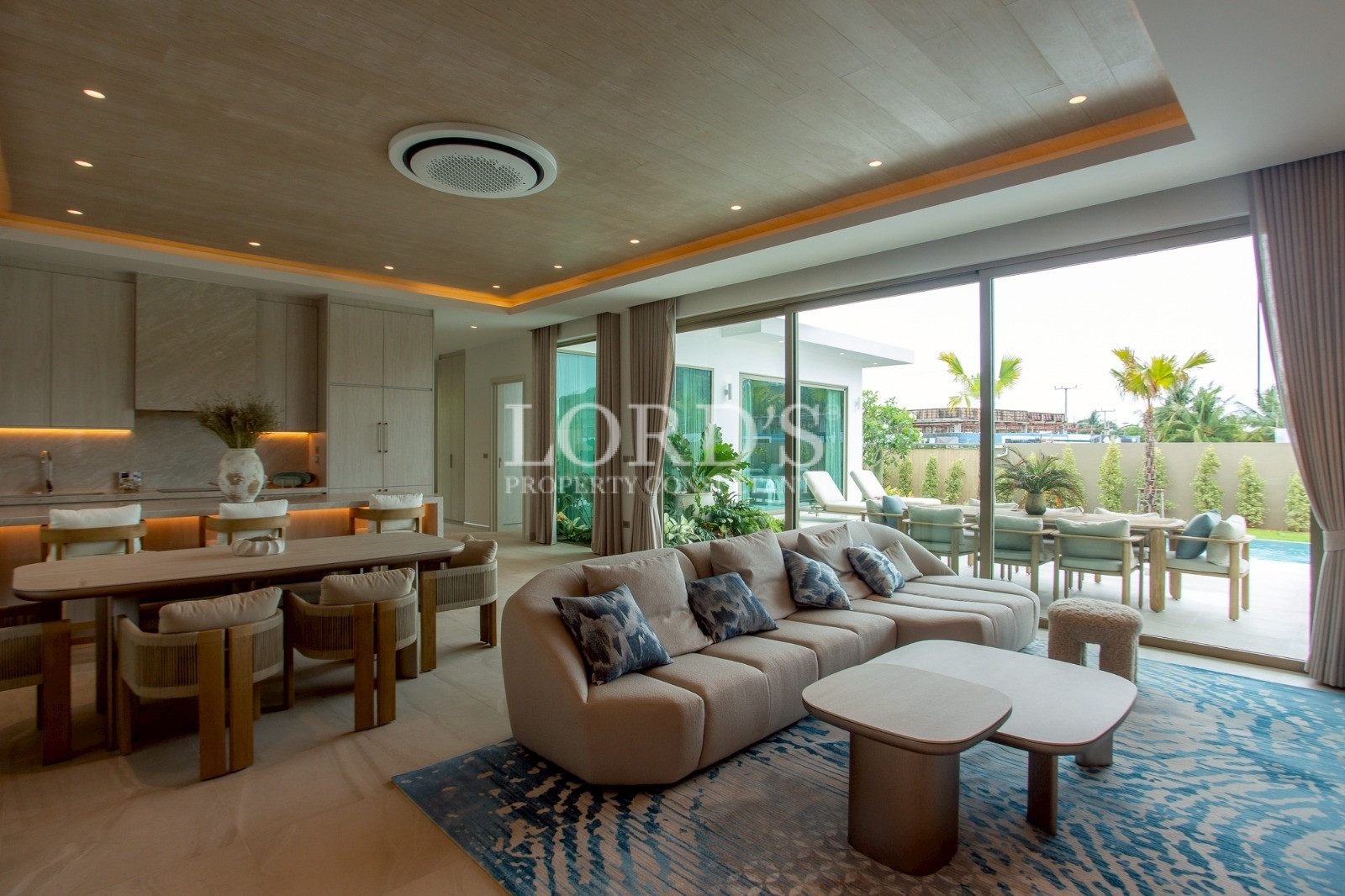 Contemporary lounge with warm wood accents