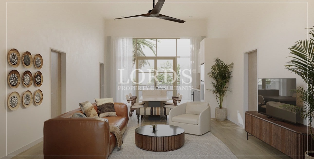 Living room with sofa and ceiling fan