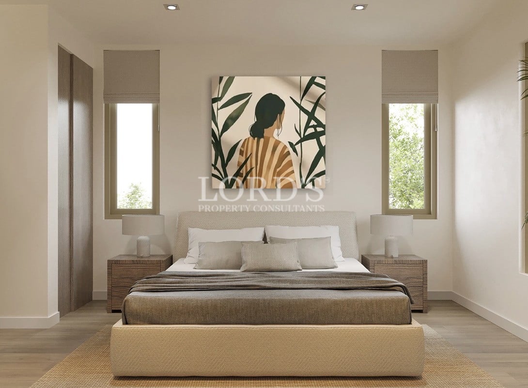 Bedroom with bed and wall art decor