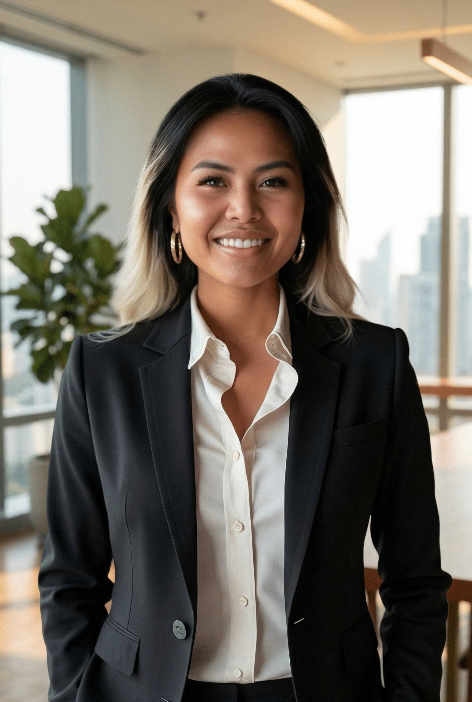 Business woman in formal attire smiling