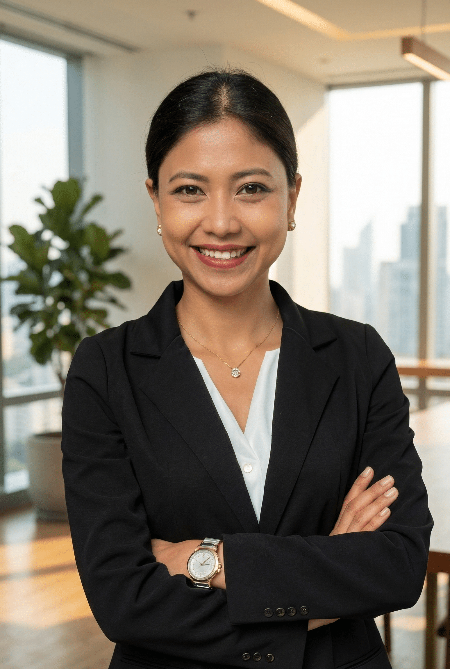 Female real estate agent smiling in office