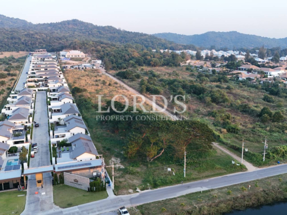 Aerial view of hillside residential development